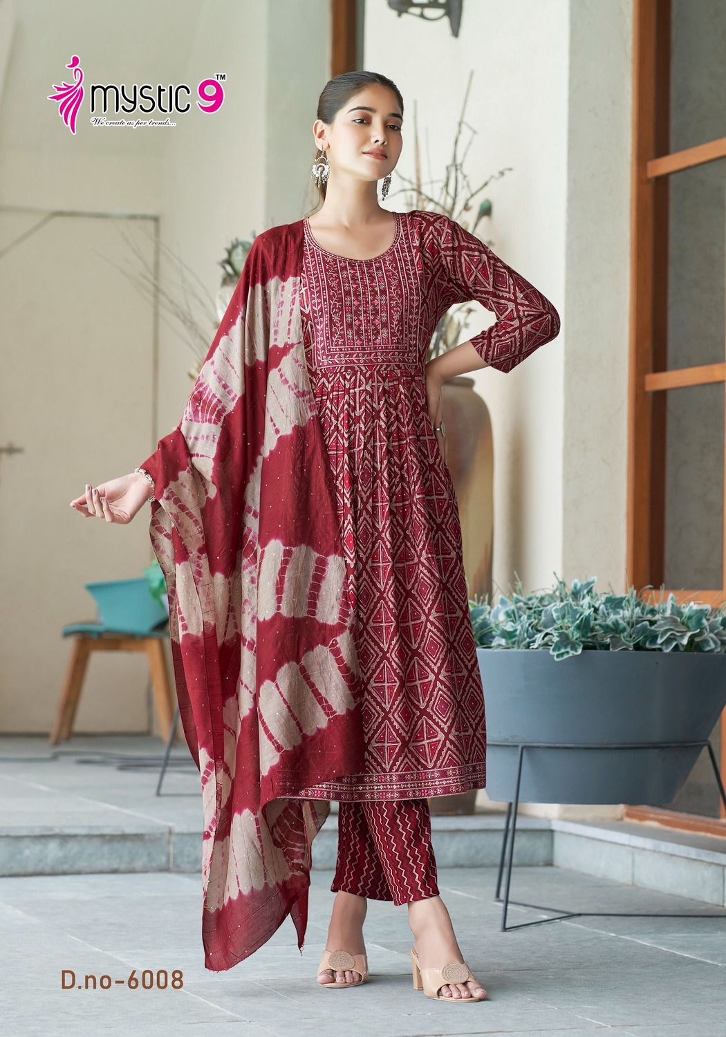 Sara Vol 6 By Mystic 9 Naira Cut Rayon Foil Printed Kurti With Bottom Dupatta Wholesale Market In Surat
